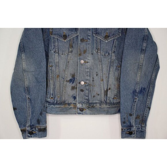 Bare Knuckles Mens Small Paint Splatter Denim Trucker Cropped Jacket NEW R1660 - Picture 2 of 7